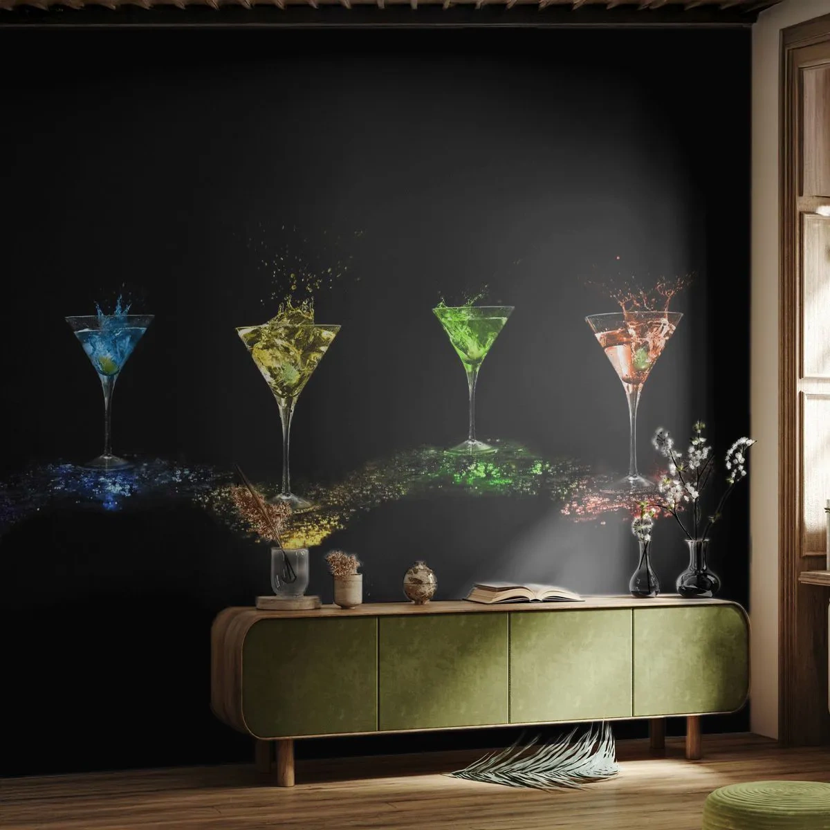Fototapete Premium Canvas - Farben der Freude in Kristallglas - Gastronomie, Cocktail, Buntes Getränk - 500x350 cm
