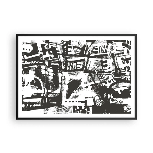 Poster in einem schwarzem Rahmen - Abstraktes monochromes Retro-Muster - 100x70cm - Ordnung oder Chaos? - Moderne Wanddekoration für Wohnzimmer und Schlafzimmer ARTTOR