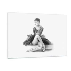 Glasbild - Bild auf glas - Skizze einer Ballerina im schwarzen Kleid in nachdenklicher Pose - 120x80cm - Vom Tanz verzaubert - Moderne Wanddekoration für Wohnzimmer und Schlafzimmer ARTTOR
