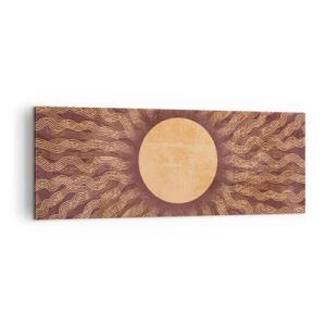 Bild auf Leinwand - Leinwandbild - Sonniges Muster mit Strahlen auf einem Hintergrund in Brauntönen - 140x50cm - Sonnensymbol - Moderne Wanddekoration für Wohnzimmer und Schlafzimmer ARTTOR