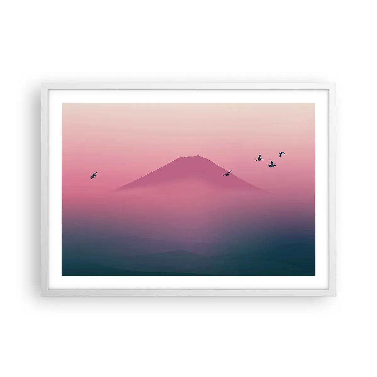 Poster in einem weißen Rahmen - Wanderer über den Wolken - 70x50 cm