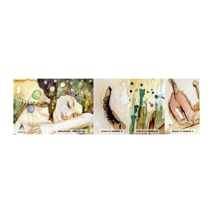 Fototapetenmuster Standard Eco - Ein smaragd-violetter Traum - Abstraktion, Frau, Illustration - 100x30 cm