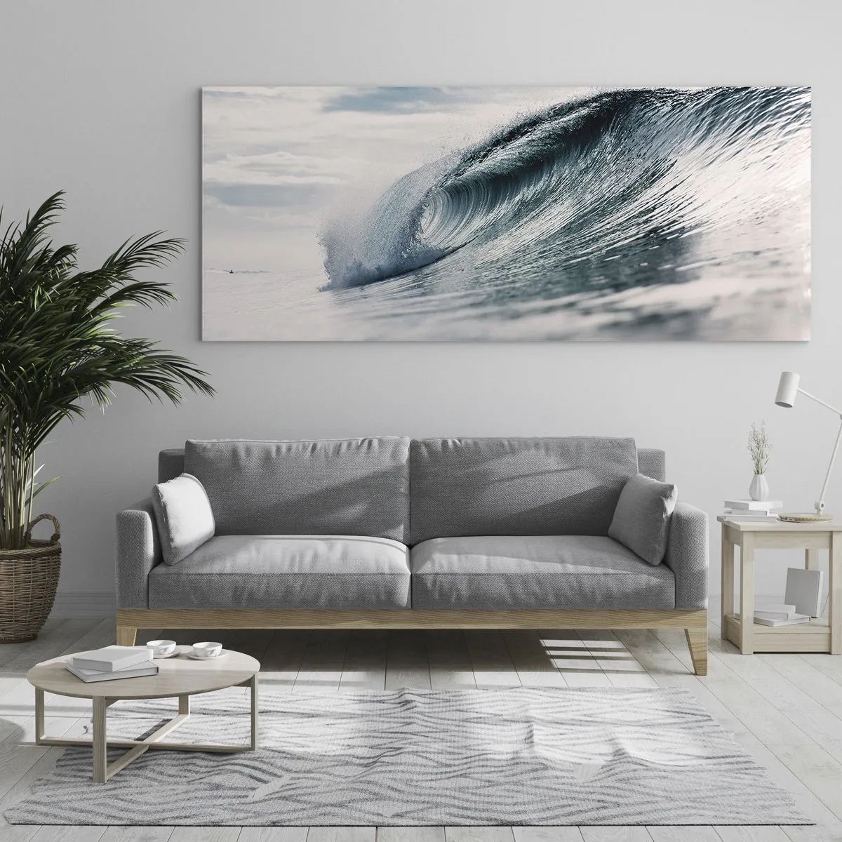 Glasbild - Bild auf glas - Eine Meereswelle, eingefangen in einem dynamischen Moment vor dem Himmel - 140x50cm - Wasserspitze - Moderne Wanddekoration für Wohnzimmer und Schlafzimmer ARTTOR