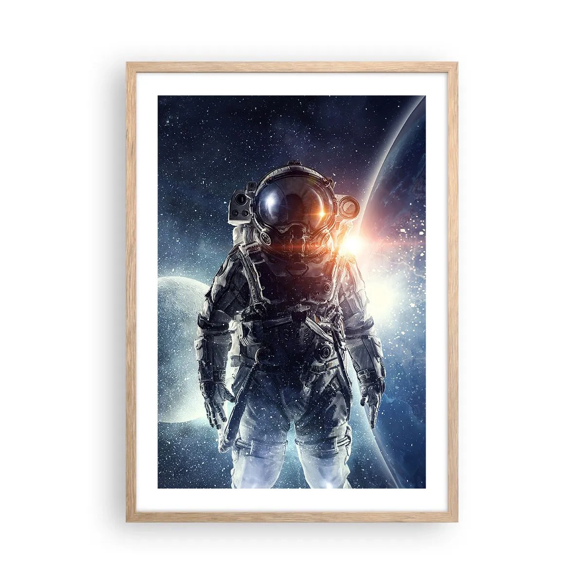 Poster in einem Rahmen aus heller Eiche - Weltraumabenteuer - 50x70 cm