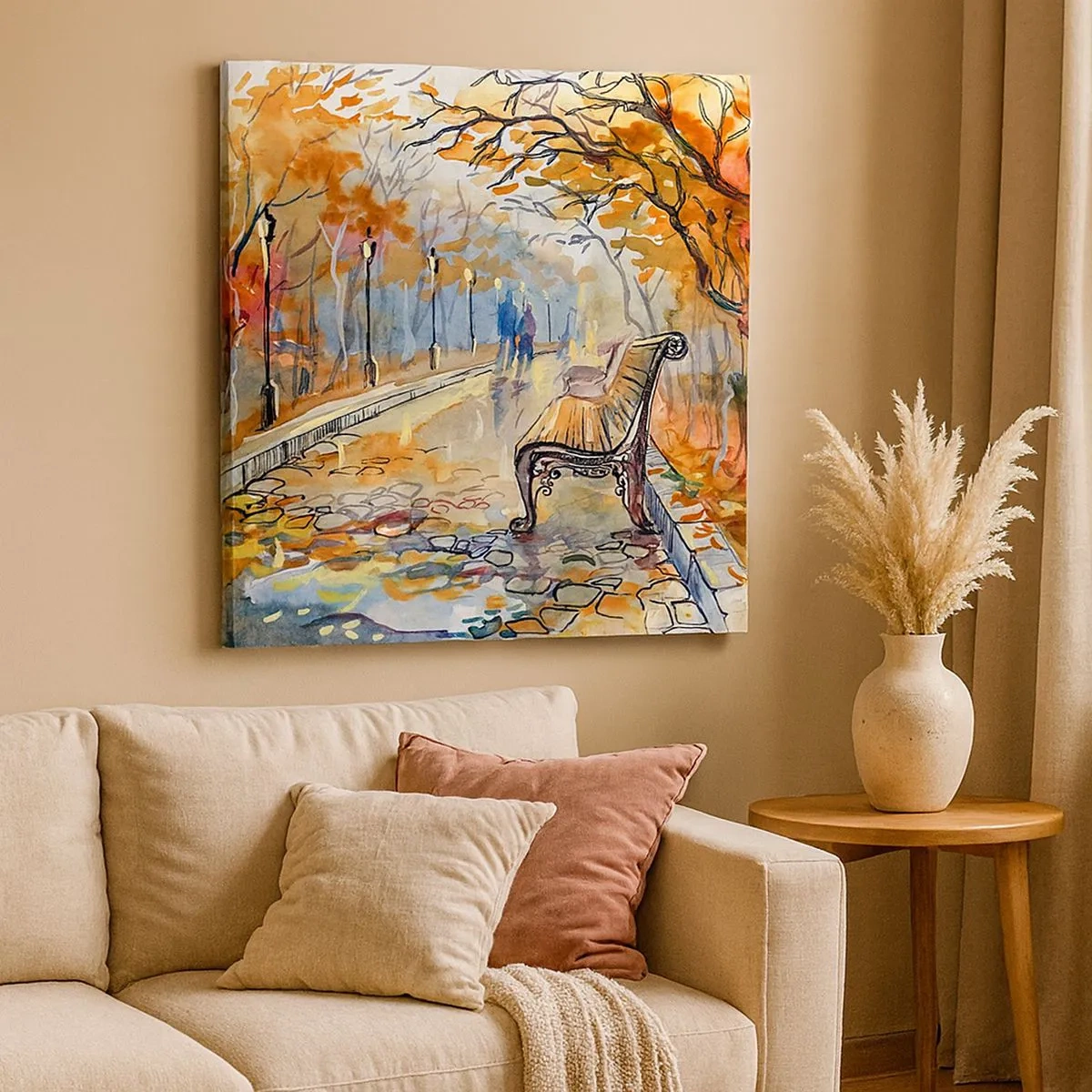 Bild auf Leinwand - Leinwandbild - Gemeinsam im Herbst wandern - 30x30 cm
