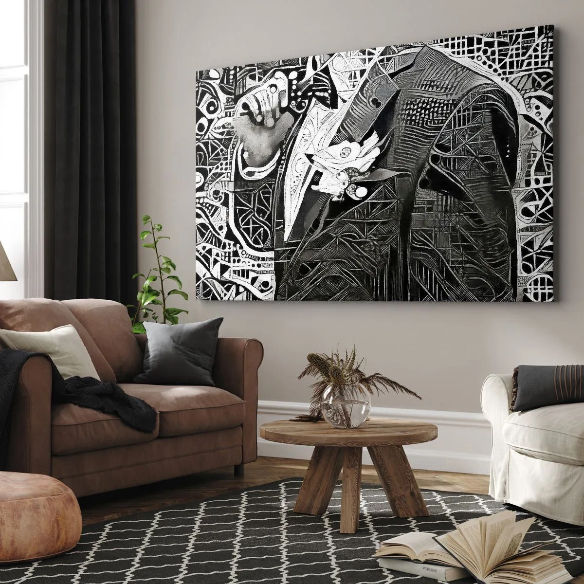 Bild auf Leinwand - Leinwandbild - Elegante Abstraktion eines Mannes im Anzug in Schwarz und Weiß - 70x50cm - Nur ein scheinbar grauer Mann - Moderne Wanddekoration für Wohnzimmer und Schlafzimmer ARTTOR