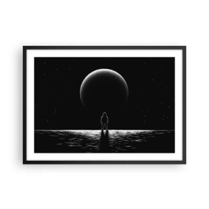 Poster in einem schwarzem Rahmen - Ein Astronaut vor dem Hintergrund eines großen Planeten im Weltraum - 70x50cm - Angesicht zu Angesicht - Moderne Wanddekoration für Wohnzimmer und Schlafzimmer ARTTOR
