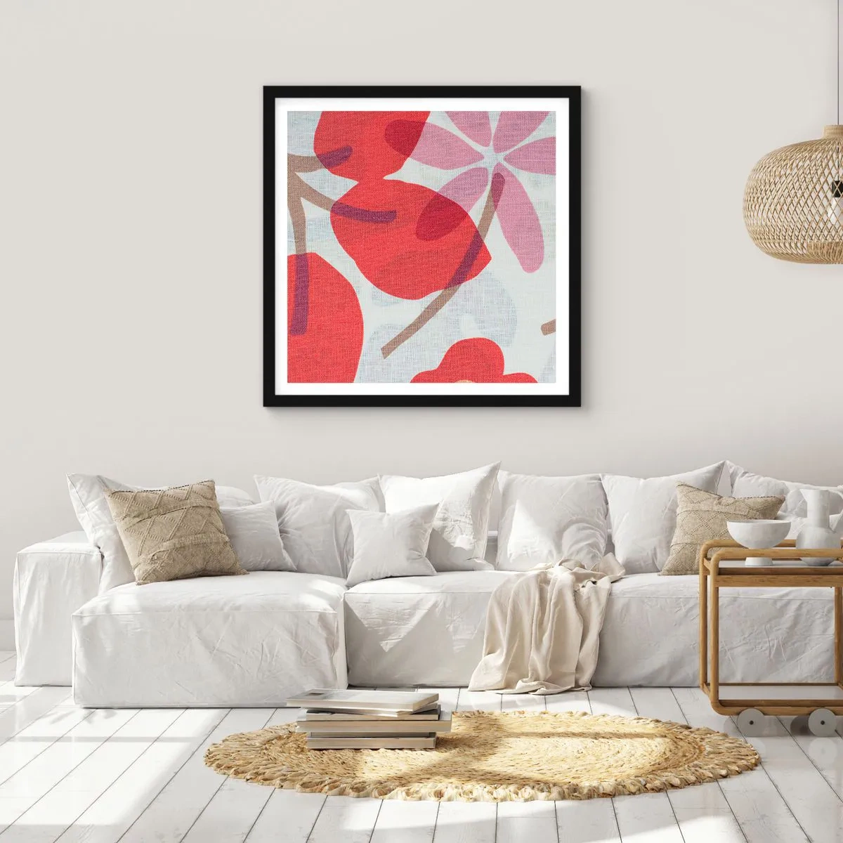 Poster in einem schwarzem Rahmen - Blumenarrangement in Rosa - 30x30 cm