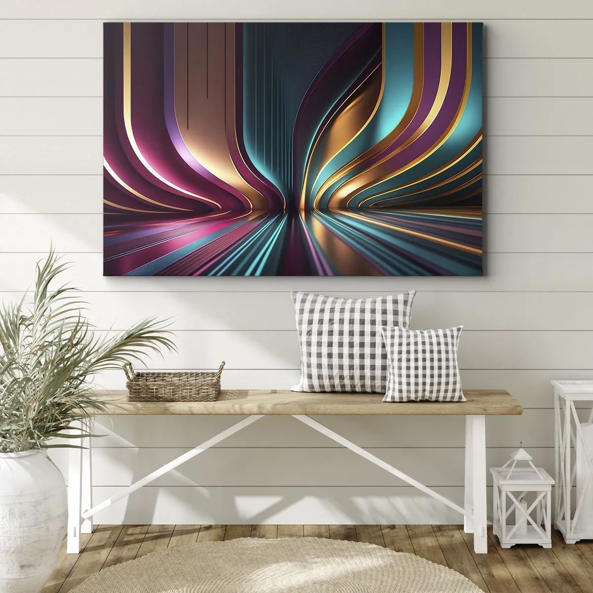 Bild auf Leinwand - Leinwandbild - Futuristische Abstraktion mit intensiven Farben und Kurven - 120x80cm - Architektur des Lichts - Moderne Wanddekoration für Wohnzimmer und Schlafzimmer ARTTOR