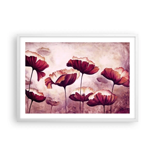 Poster in einem weißen Rahmen - Rotes und weißes Blütenblatt - 70x50 cm