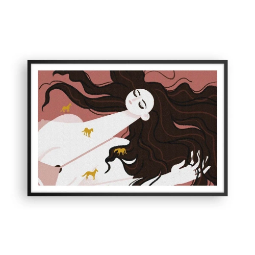 Poster in einem schwarzem Rahmen - Traum von einem goldenen Pferd - 91x61 cm