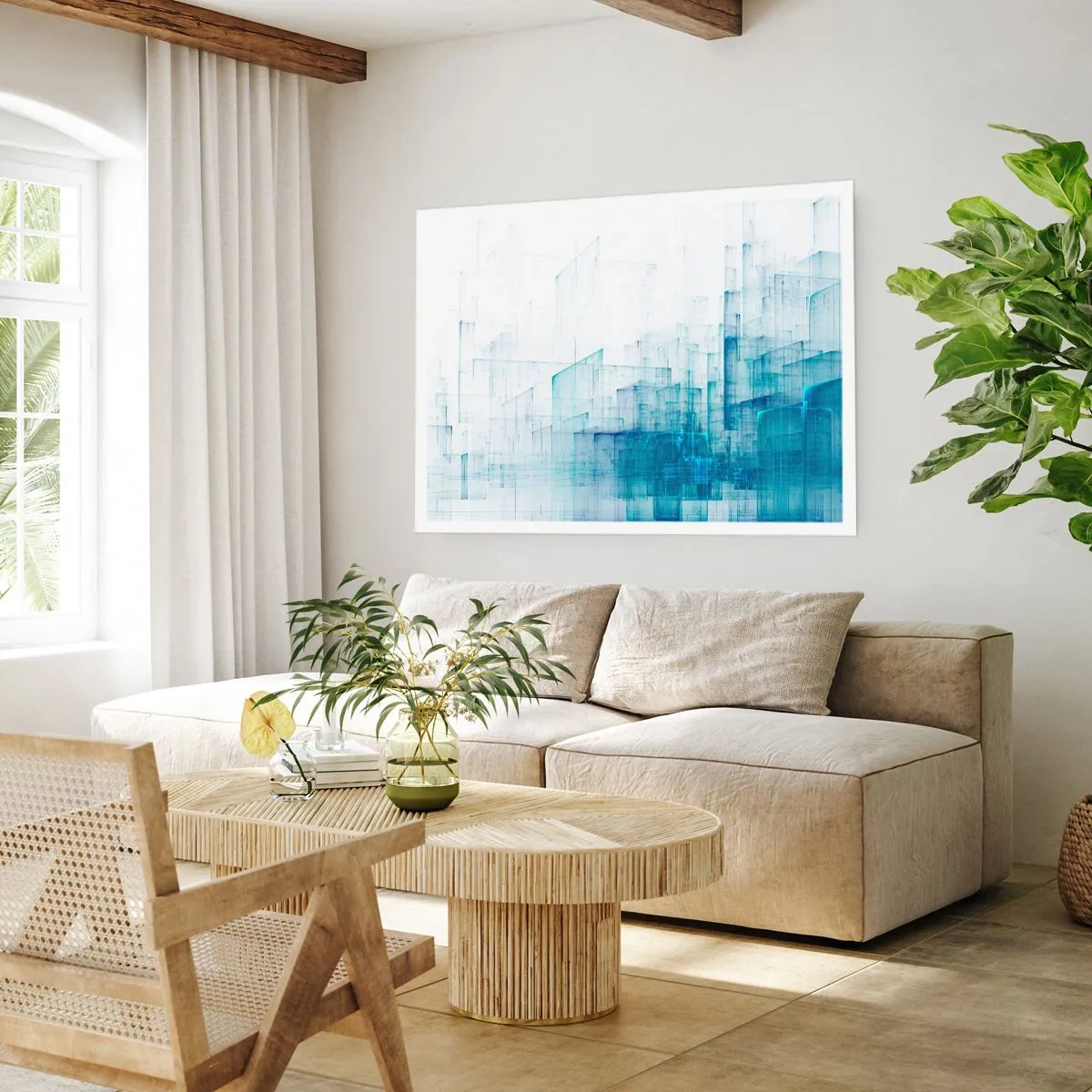 Poster - Abstrakte geometrische Formen in Blautönen - 100x70cm - Wie der Raum wgeschaffen urde - Moderne Wanddekoration für Wohnzimmer und Schlafzimmer ARTTOR