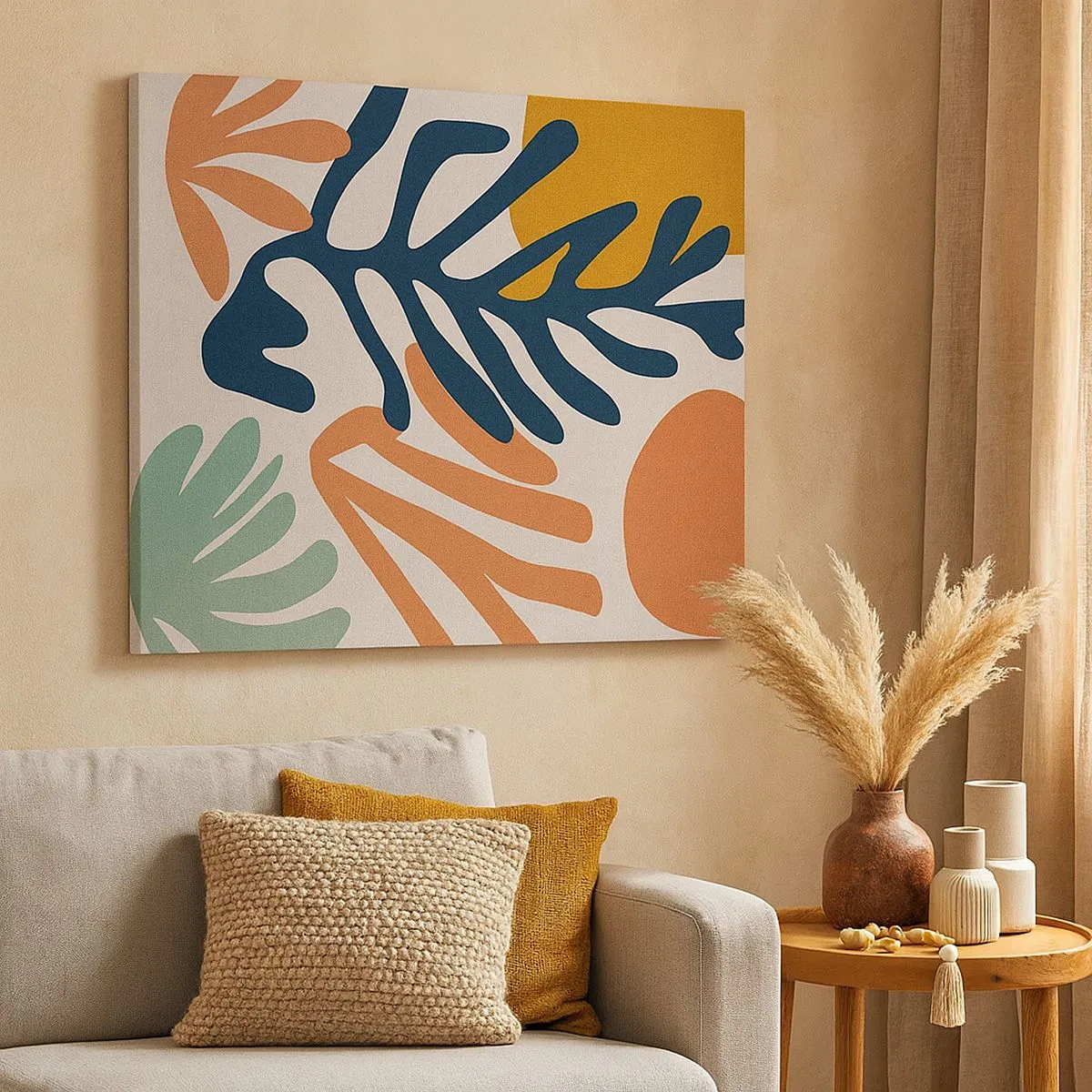 Bild auf Leinwand - Leinwandbild - Bunte Blätter im abstrakten Stil - 70x50cm - Korallenmeere - Moderne Wanddekoration für Wohnzimmer und Schlafzimmer ARTTOR