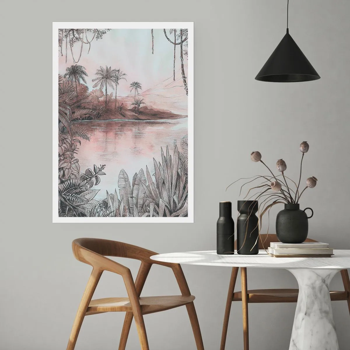 Poster - Exotische Landschaft am Wasser - 50x70cm - Tagebuch eines Entdeckers aus dem 19. Jahrhundert - Moderne Wanddekoration für Wohnzimmer und Schlafzimmer ARTTOR