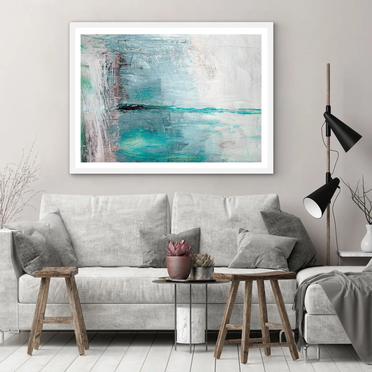 Poster in einem weißen Rahmen - Horizontal in Blau - 40x30 cm