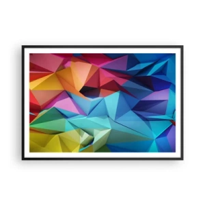 Poster in einem schwarzem Rahmen - Bunte geometrische Abstraktion in lebendigen Farben - 100x70cm - Regenbogen-Origami - Moderne Wanddekoration für Wohnzimmer und Schlafzimmer ARTTOR