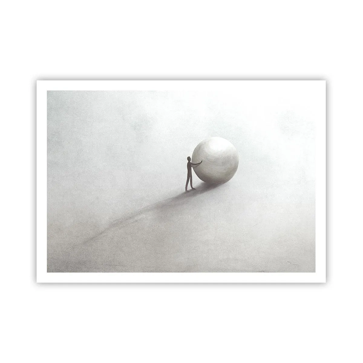 Poster - Eine minimalistische Figur mit einem Ball auf einem hellen, monochromen Hintergrund. - 100x70cm - Das Spiel des Lebens - Moderne Wanddekoration für Wohnzimmer und Schlafzimmer ARTTOR