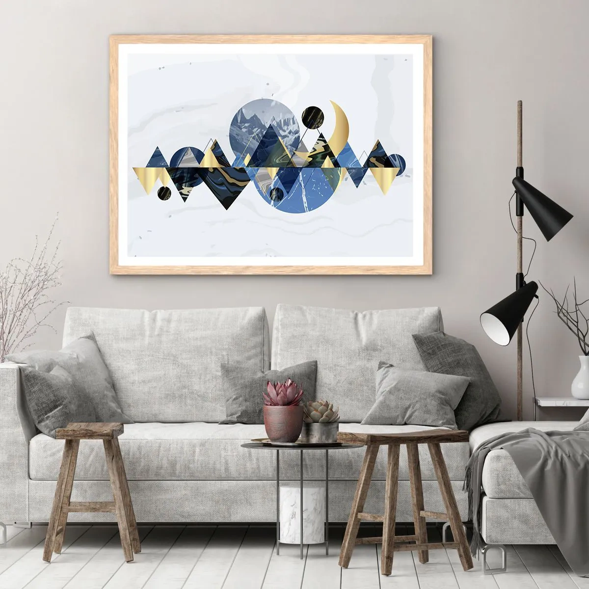 Poster in einem Rahmen aus heller Eiche - Geometrische Landschaft - 40x30 cm