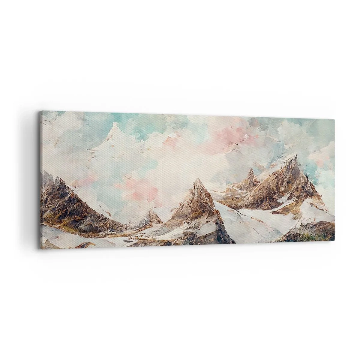 Bild auf Leinwand - Leinwandbild - Malerische Berge mit pastellfarbenem Himmel - 120x50cm - Felsklingen - Moderne Wanddekoration für Wohnzimmer und Schlafzimmer ARTTOR