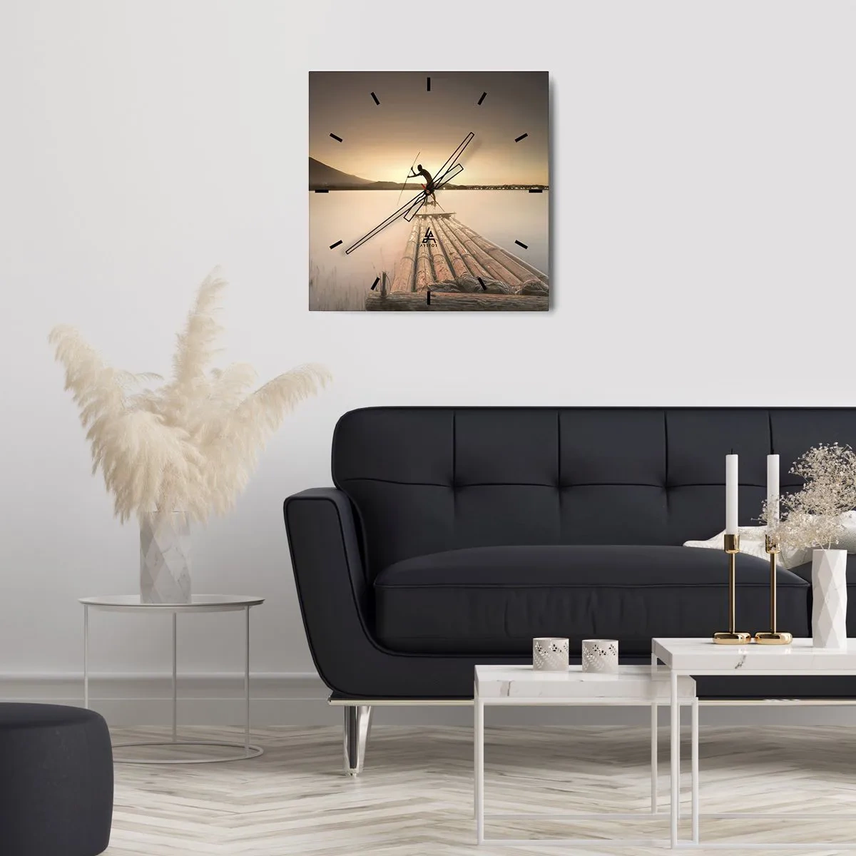 Wanduhr - Glasuhr - Mann auf einem Floß bei Sonnenuntergang - 30x30cm - Vor dem schlafen gehen - Moderne Wanddekoration für Wohnzimmer und Schlafzimmer ARTTOR