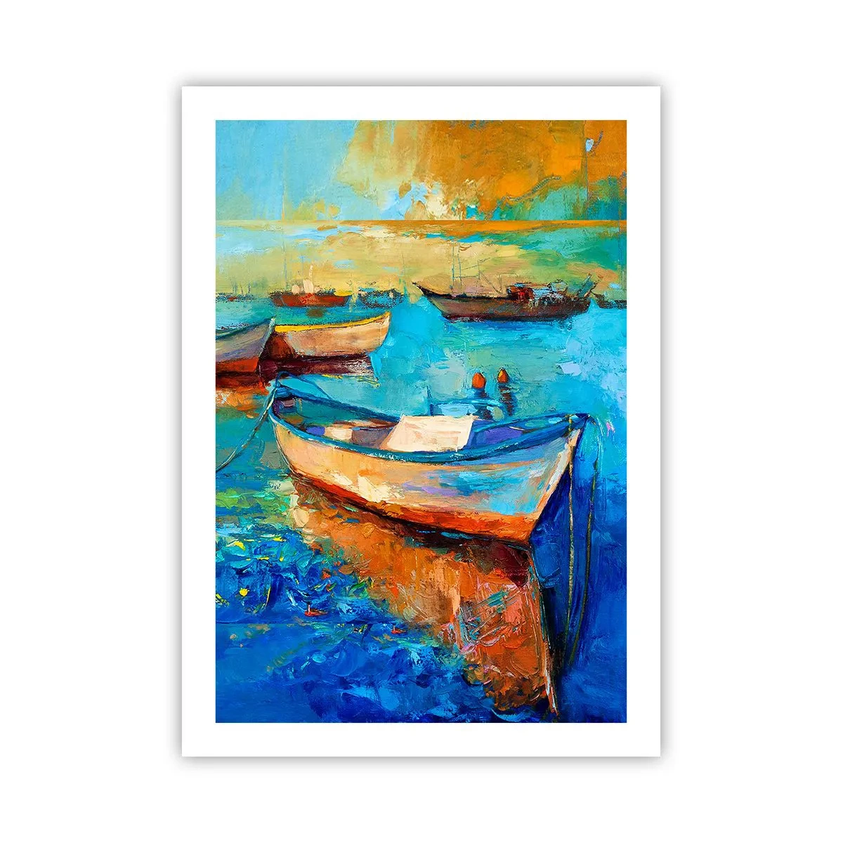 Poster - Bunte Boote auf dem Wasser im impressionistischen Stil - 50x70cm - In der südlichen Bucht - Moderne Wanddekoration für Wohnzimmer und Schlafzimmer ARTTOR