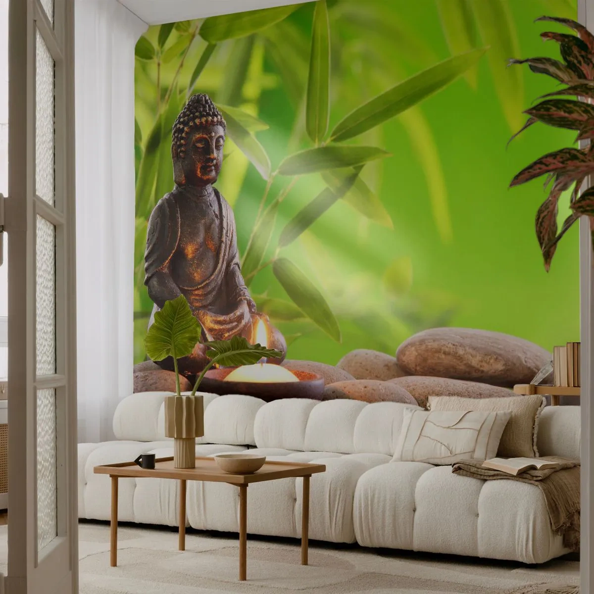 Fototapete Premium Canvas - Das Leben ist wunderschoen - Buddha, Bambus, Spa - 500x350 cm