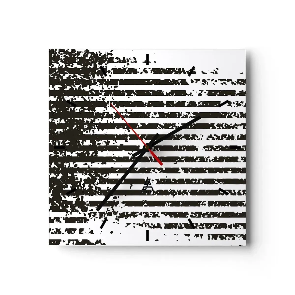 Wanduhr - Glasuhr - Abstrakte Linien mit Distressed-Effekt in Schwarz und Weiß - 30x30cm - Rhythmus und Rauschen - Moderne Wanddekoration für Wohnzimmer und Schlafzimmer ARTTOR