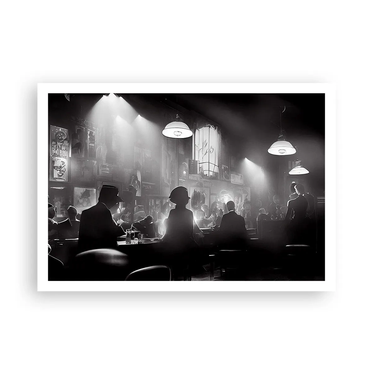 Poster - Schwarz-weiße Jazz-Nachtclubszene - 100x70cm - In Jazz-Atmosphäre - Moderne Wanddekoration für Wohnzimmer und Schlafzimmer ARTTOR
