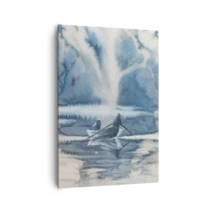 Bild auf Leinwand - Leinwandbild - Aquarelllandschaft mit Booten auf einem See, umgeben von einem nebligen Wald - 70x100cm - Angler in ihrem Paradies - Moderne Wanddekoration für Wohnzimmer und Schlafzimmer ARTTOR