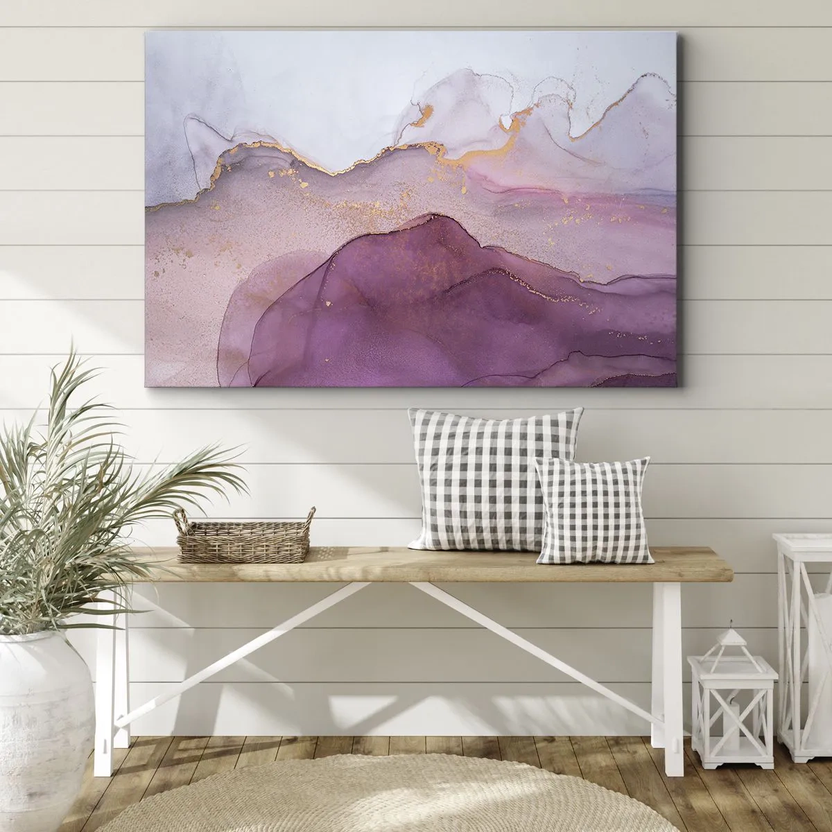 Bild auf Leinwand - Leinwandbild - Eine abstrakte Komposition in Lila- und Goldtönen. - 70x50cm - Violett und lila Wellen - Moderne Wanddekoration für Wohnzimmer und Schlafzimmer ARTTOR