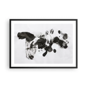 Poster in einem schwarzem Rahmen - Abstrakte Komposition aus schwarzen Flecken auf weißem Hintergrund - 70x50cm - Obwohl das Wahnsinn ist, steckt darin eine Methode? - Moderne Wanddekoration für Wohnzimmer und Schlafzimmer ARTTOR
