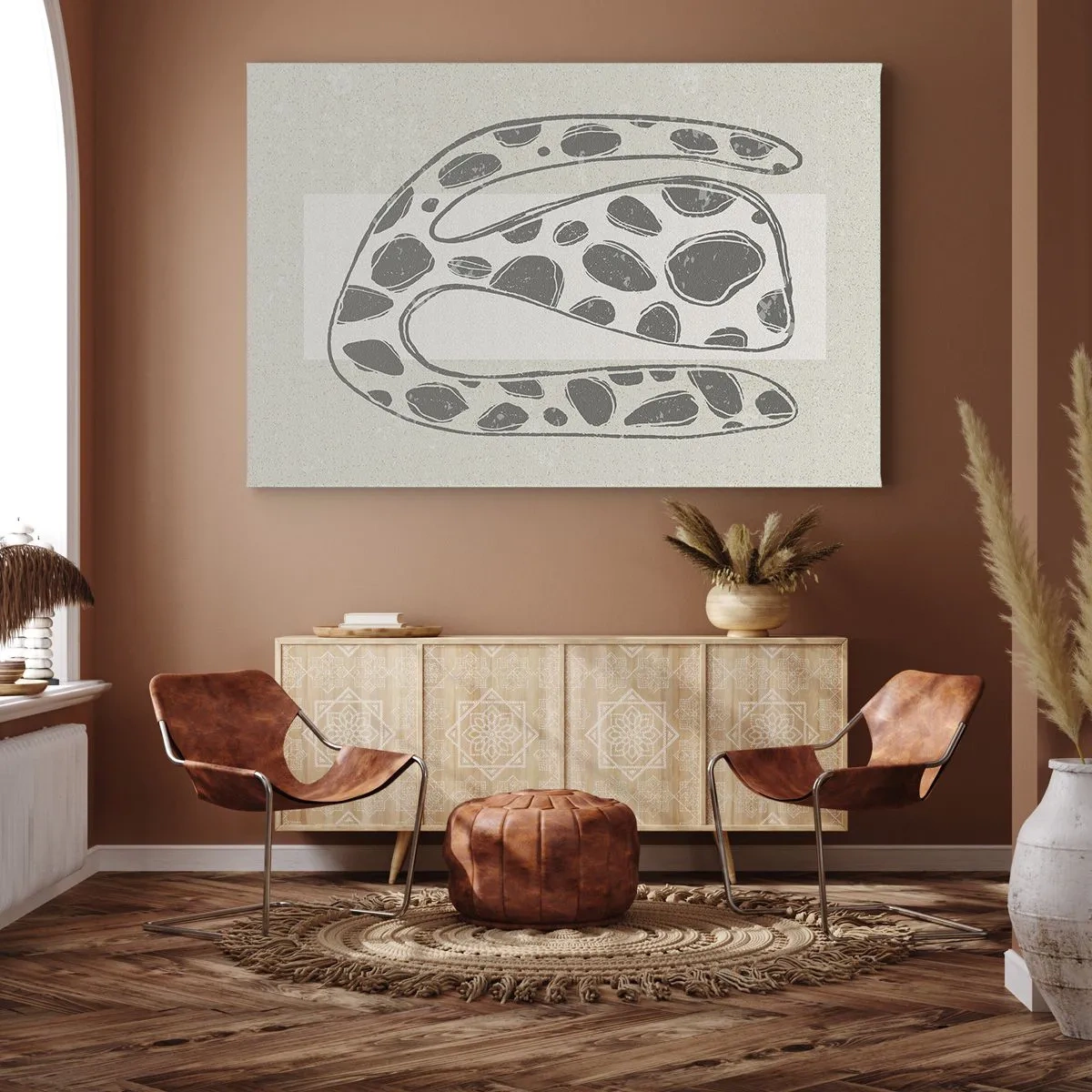 Bild auf Leinwand - Leinwandbild - Abstraktes organisches Muster in Grautönen - 70x50cm - Seltsame Kreatur - Moderne Wanddekoration für Wohnzimmer und Schlafzimmer ARTTOR