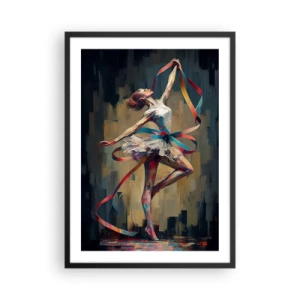 Poster in einem schwarzem Rahmen - Eine Tänzerin in dynamischer Pose mit bunten Bändern. - 50x70cm - Bandtanz - Moderne Wanddekoration für Wohnzimmer und Schlafzimmer ARTTOR
