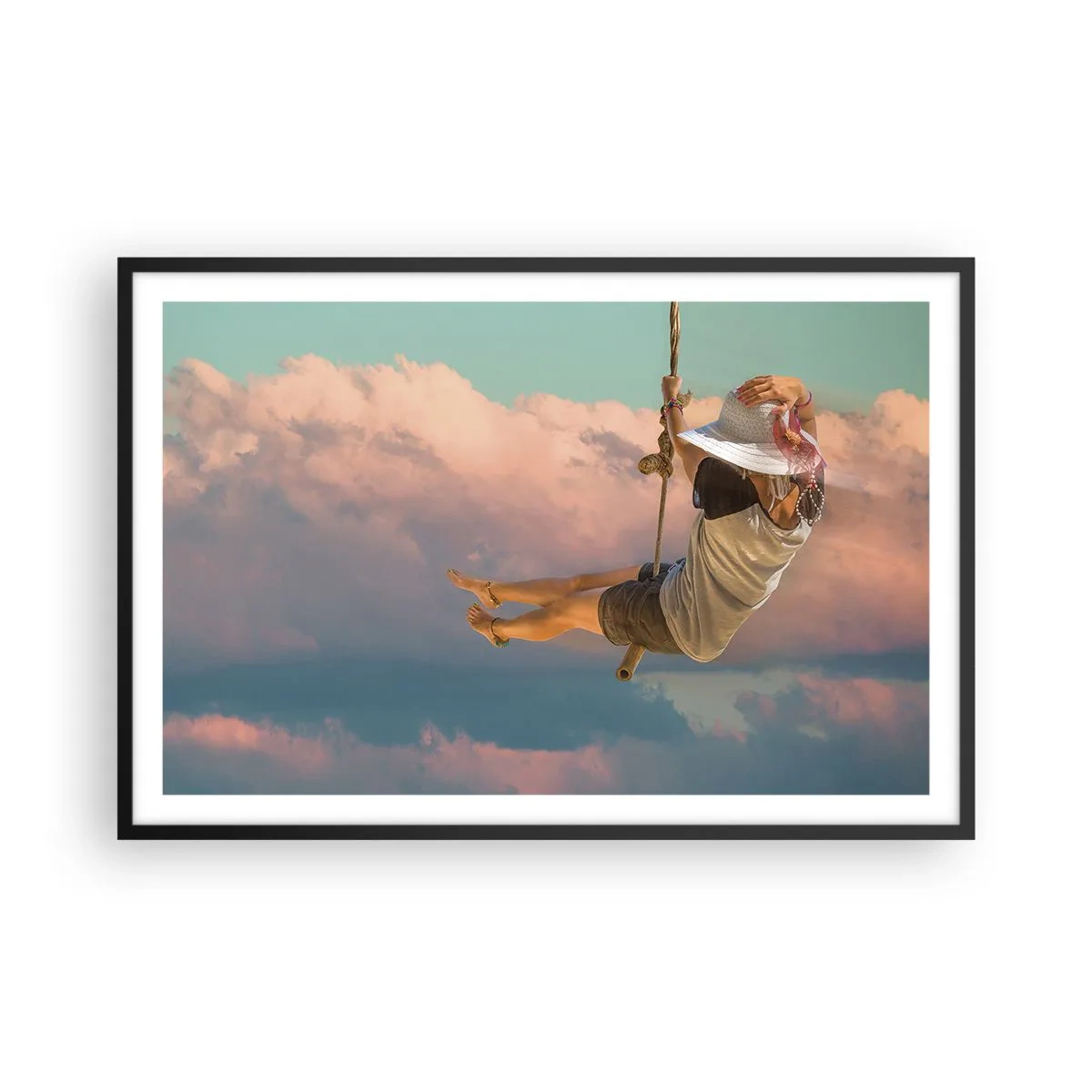 Poster in einem schwarzem Rahmen - Spaß in den Wolken - 91x61 cm