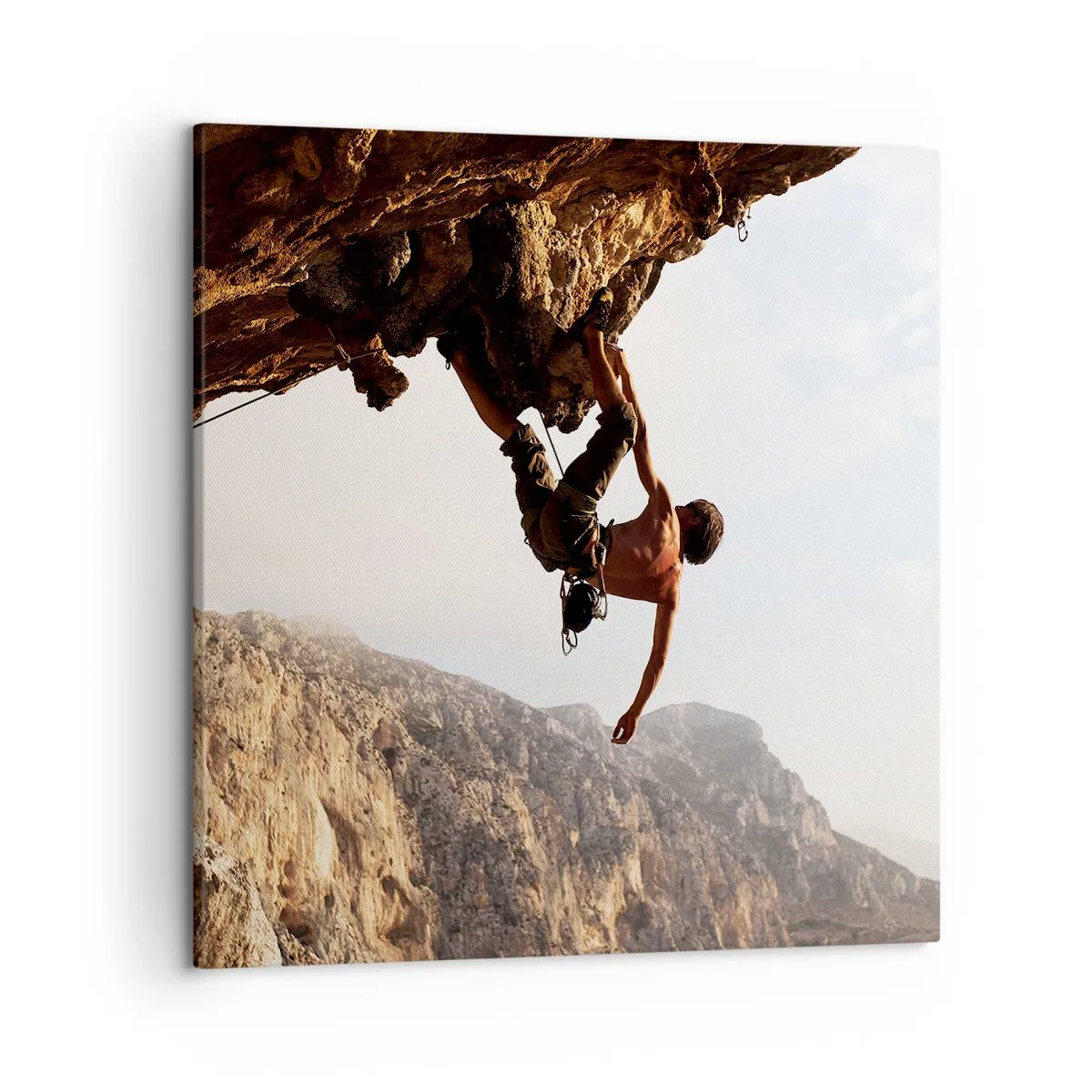 Bild auf Leinwand - Leinwandbild - Die Welt ist in einer Hand auf einem Felsblock geschrumpft - 50x50 cm