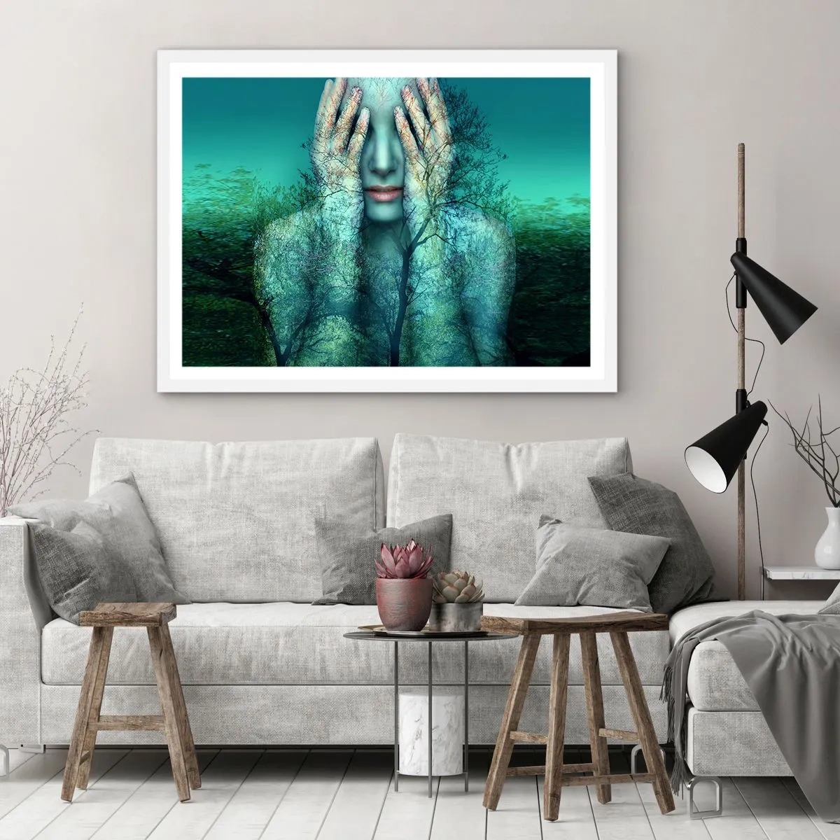 Poster in einem weißen Rahmen - Eingetaucht in Blau - 100x70 cm