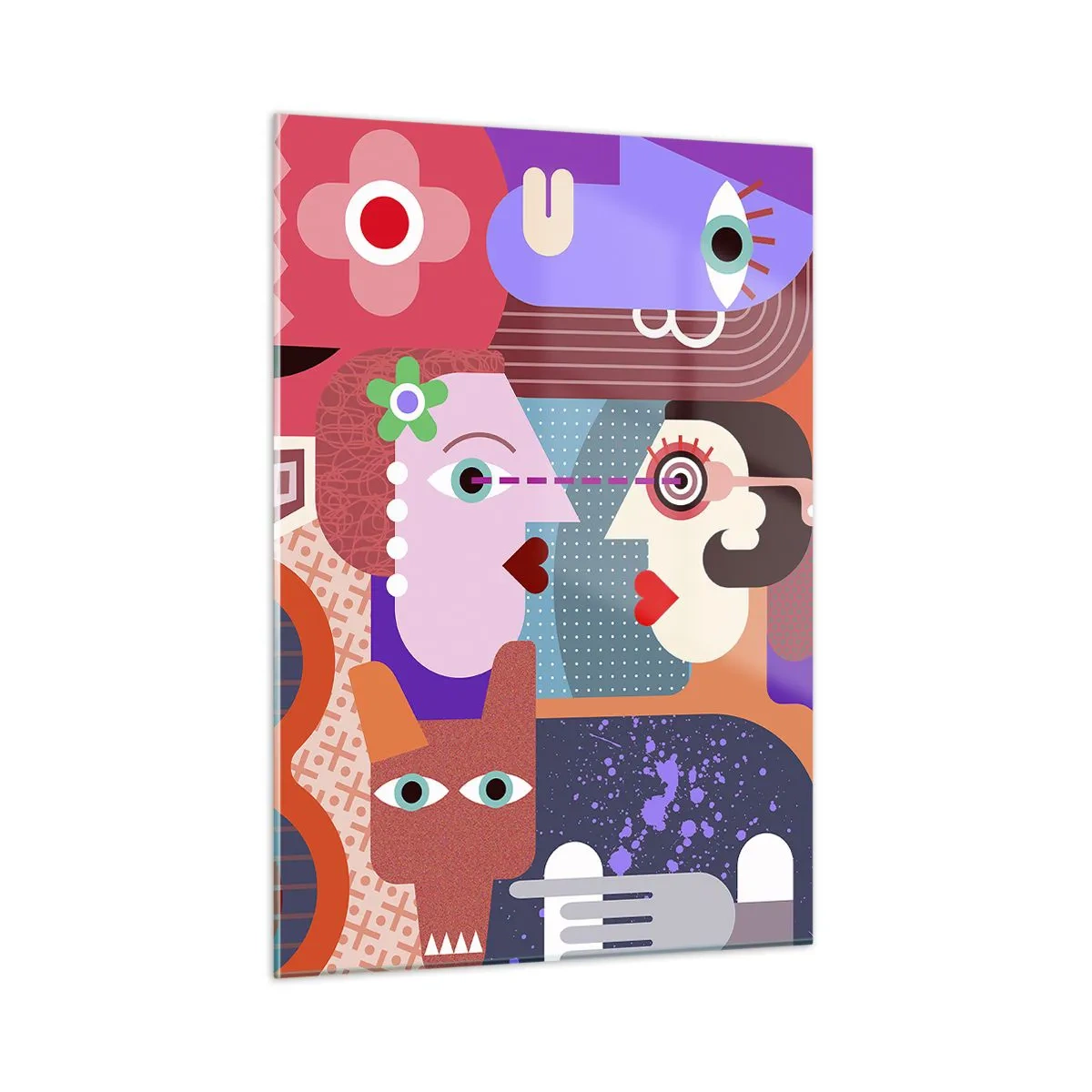 Glasbild - Bild auf glas - Eine abstrakte Komposition aus Gesichtern und Formen in intensiven Farben. - 50x70cm - Augenhöhe - Moderne Wanddekoration für Wohnzimmer und Schlafzimmer ARTTOR