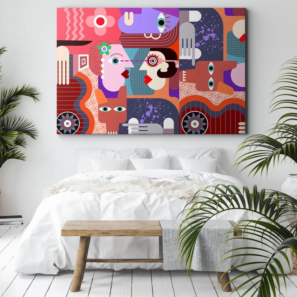 Bild auf Leinwand - Leinwandbild - Abstrakte Figuren in lebendigen Farben - 70x50cm - Augenhöhe - Moderne Wanddekoration für Wohnzimmer und Schlafzimmer ARTTOR