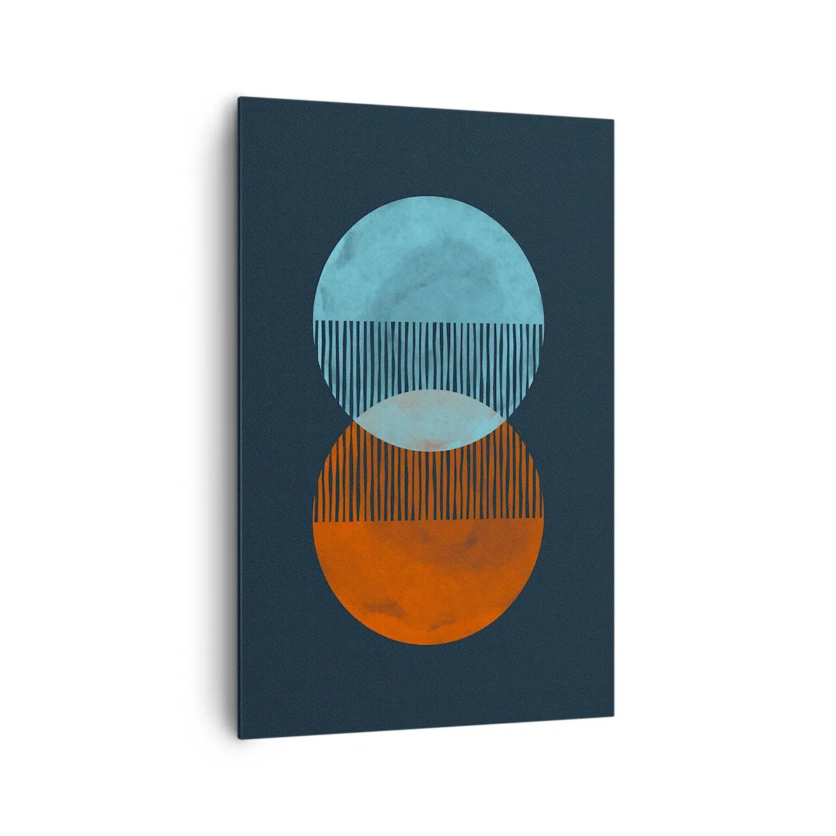 Bild auf Leinwand - Leinwandbild - Zwei orange und blaue Kreise auf dunklem Hintergrund - 80x120cm - Astronomische Fantasie - Moderne Wanddekoration für Wohnzimmer und Schlafzimmer ARTTOR