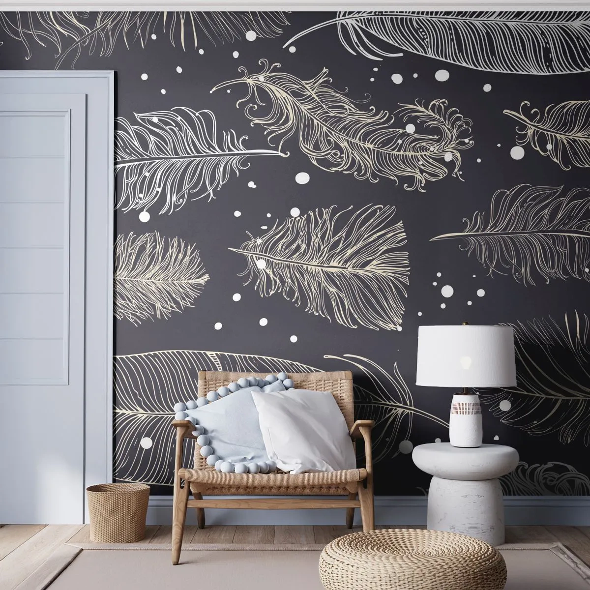 Fototapete Premium Sand - Gefiederte Spitze - Vogelfeder, Grafik, Stück - 400x280 cm