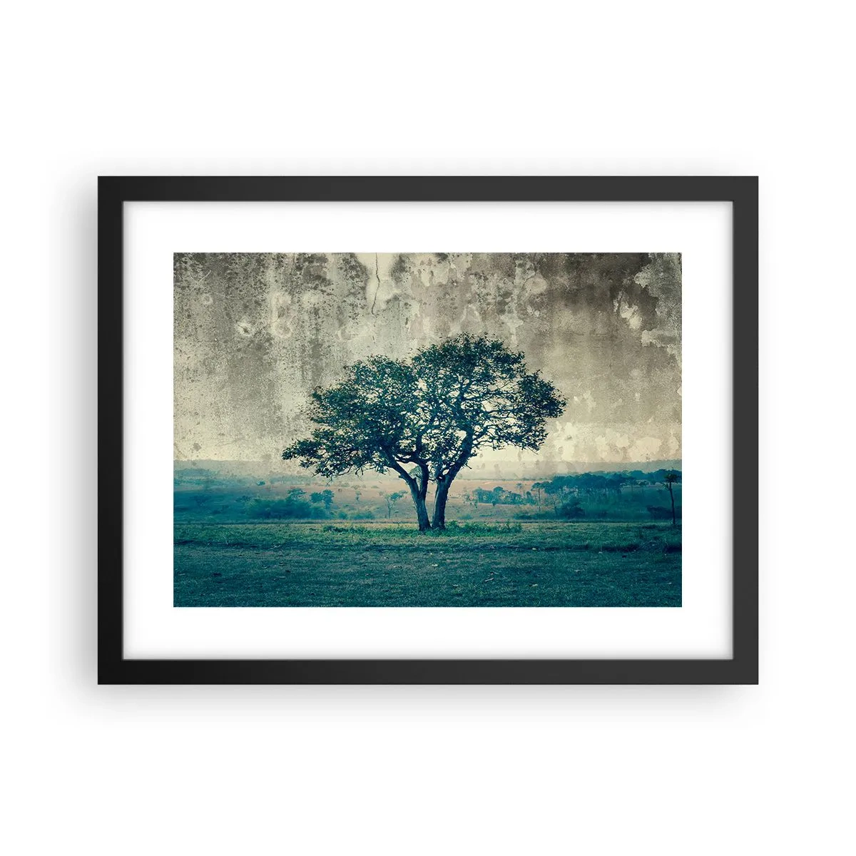Poster in einem schwarzem Rahmen - Ein Apfelbaum auf blauem Feld? - 40x30 cm