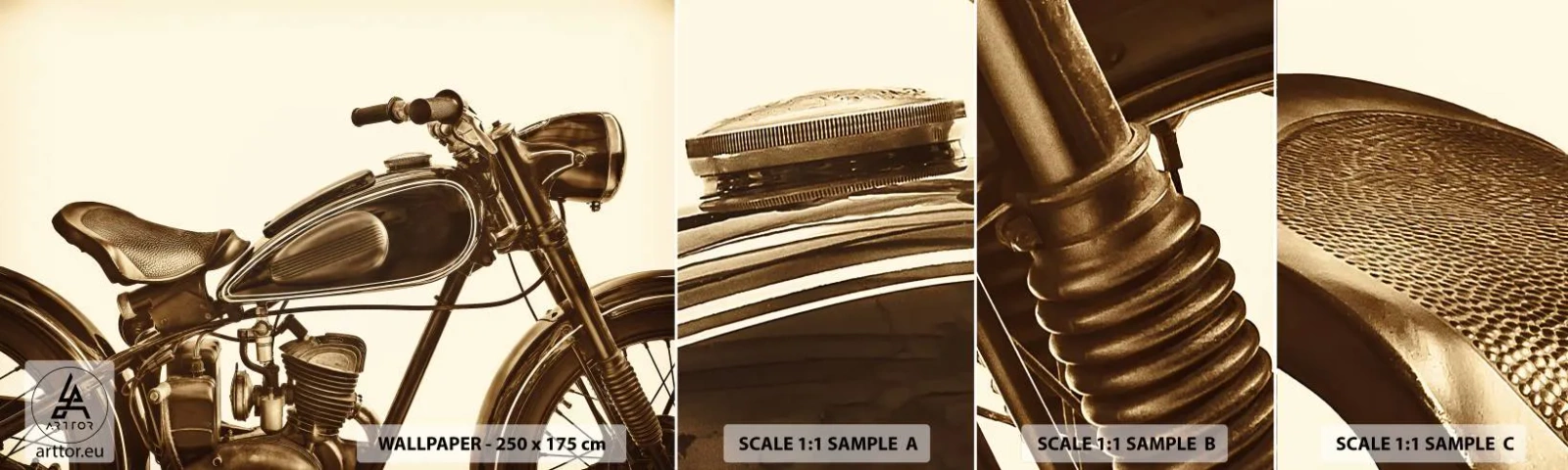 Fototapeten Muster Selbstklebend Deluxe Sticker - Sehnsucht nach den Klassikern - Motorrad, Jahrgang, Automobil - 100x30 cm