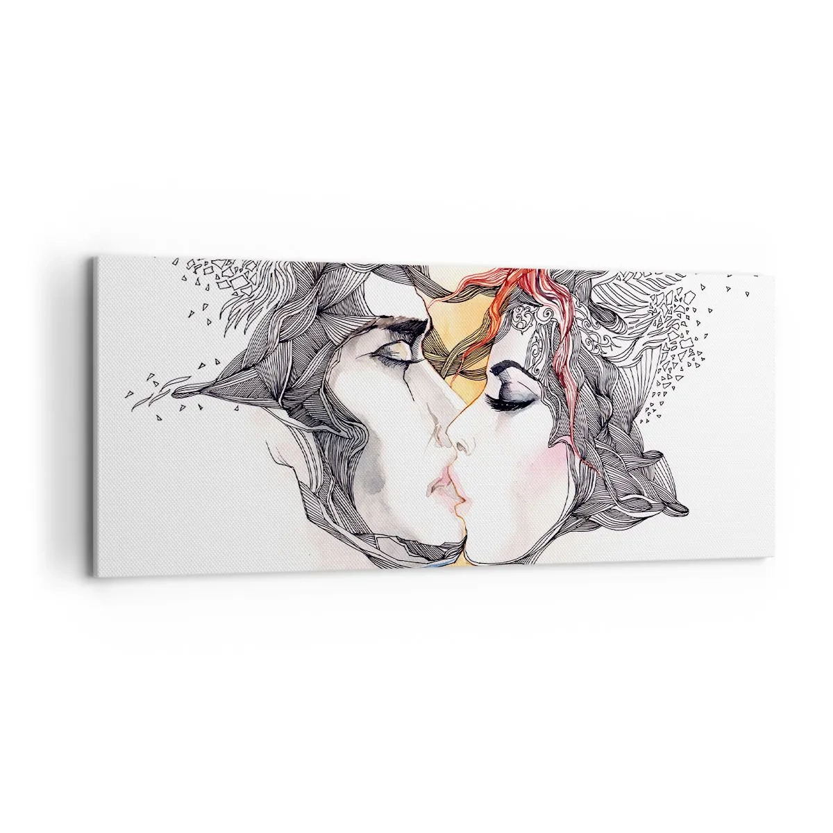 Bild auf Leinwand - Leinwandbild - Künstlerisches Paarportrait mit abstrakten Haarmotiven - 120x50cm - Die Welt existiert nicht - Moderne Wanddekoration für Wohnzimmer und Schlafzimmer ARTTOR