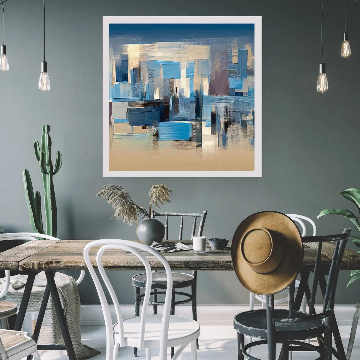 Poster - Blaue Konstruktion - 40x40 cm