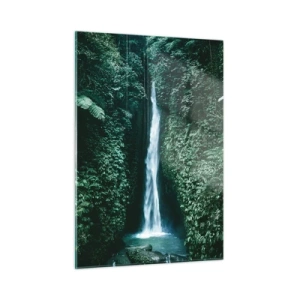 Glasbild - Bild auf glas - Ein Wasserfall inmitten dichter tropischer Vegetation - 50x70cm - Tropisches Spa - Moderne Wanddekoration für Wohnzimmer und Schlafzimmer ARTTOR