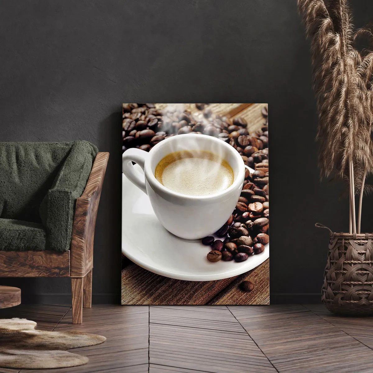 Bild auf Leinwand - Leinwandbild - Kaffee auf der Bank - 65x120 cm