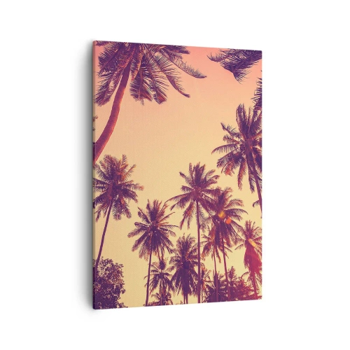 Bild auf Leinwand - Leinwandbild - Palmen vor dem Himmel mit warmen Sonnenuntergangsfarben - 50x70cm - Tropische Variante - Moderne Wanddekoration für Wohnzimmer und Schlafzimmer ARTTOR