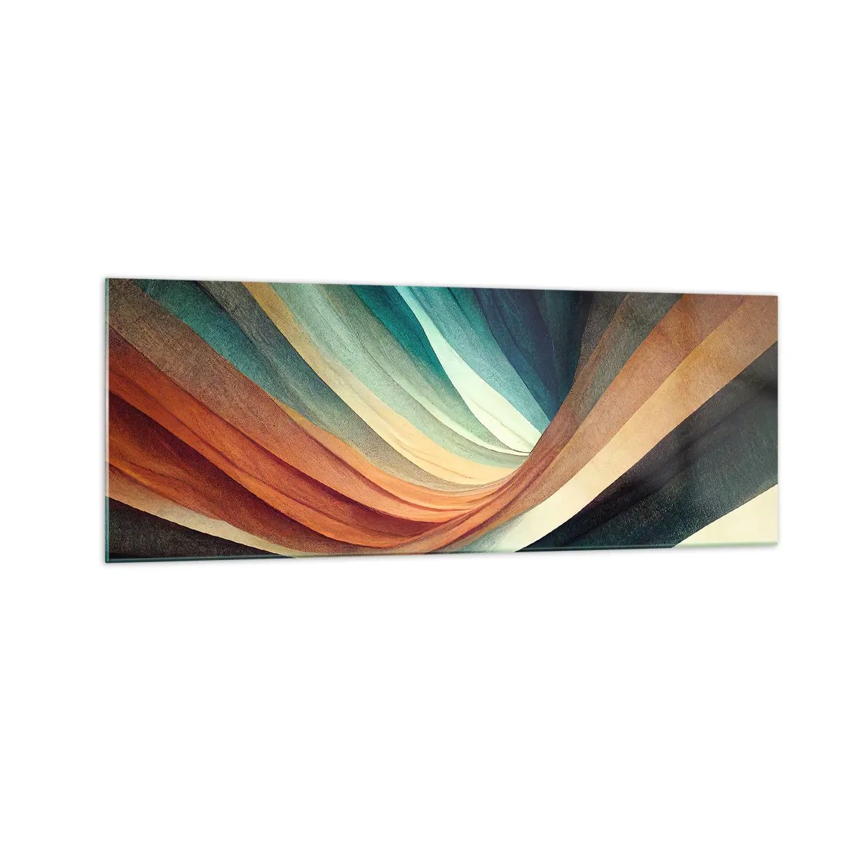 Glasbild - Bild auf glas - Abstrakte Wellen in warmen und kühlen Farbtönen - 140x50cm - Aus Farben gewebt - Moderne Wanddekoration für Wohnzimmer und Schlafzimmer ARTTOR