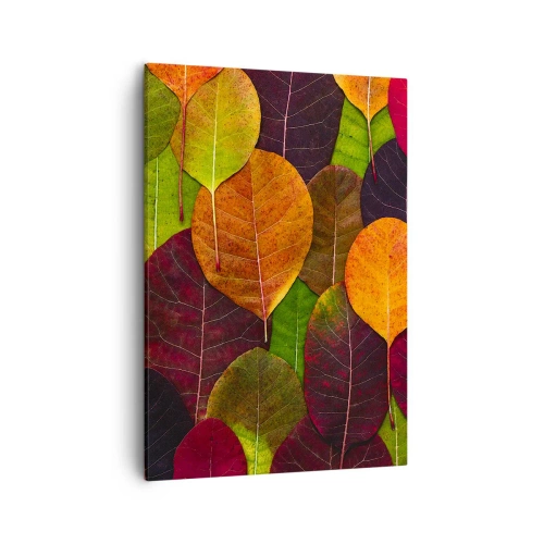 Bild auf Leinwand - Leinwandbild - Bunte Blätter in einem herbstlichen Muster angeordnet - 50x70cm - Herbstmosaik - Moderne Wanddekoration für Wohnzimmer und Schlafzimmer ARTTOR