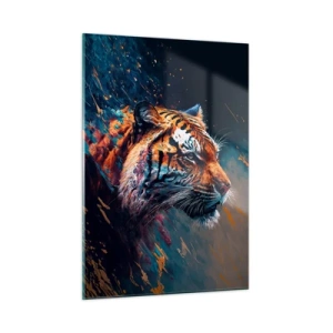 Glasbild - Bild auf glas - Porträt eines Tigers in einer künstlerischen Farbexplosion - 50x70cm - Wilde Schönheit - Moderne Wanddekoration für Wohnzimmer und Schlafzimmer ARTTOR